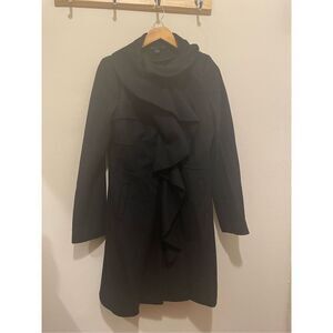 Vintage Katherine Barclay black wool ruffle long winter coat size medium